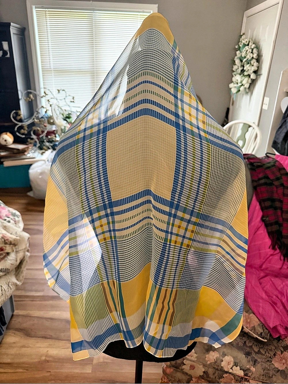 Talbots Geometric Scarf in Yellow & Blue Like New